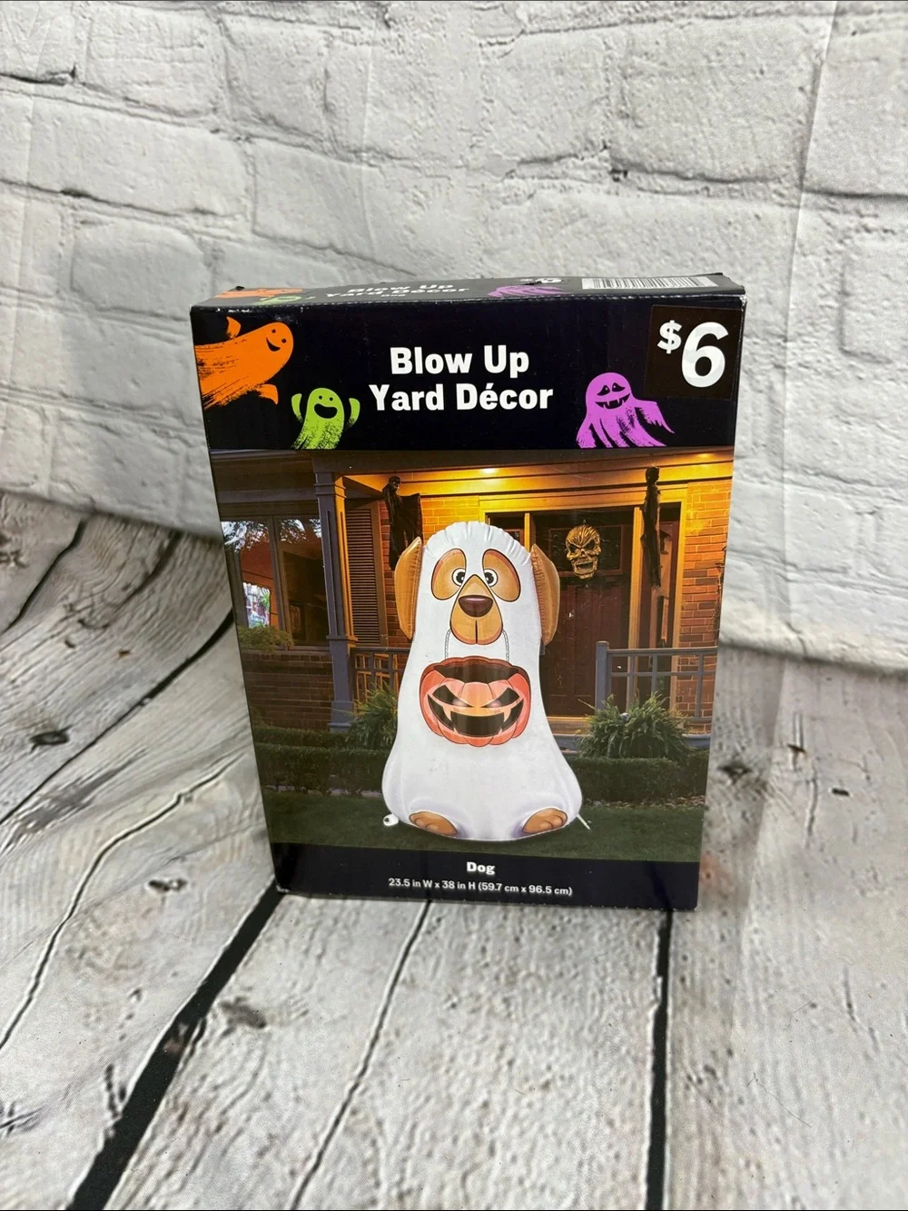 White Dog Halloween Inflatable Yard Décor - Ghost with Pumpkin